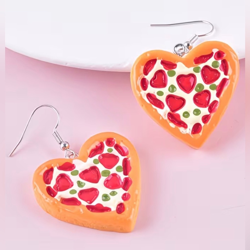 🌟HOST PICK!🌟 PIZZA MY HEART 🍕💕 Resin Heart-Shaped Pizza Statement Earrings